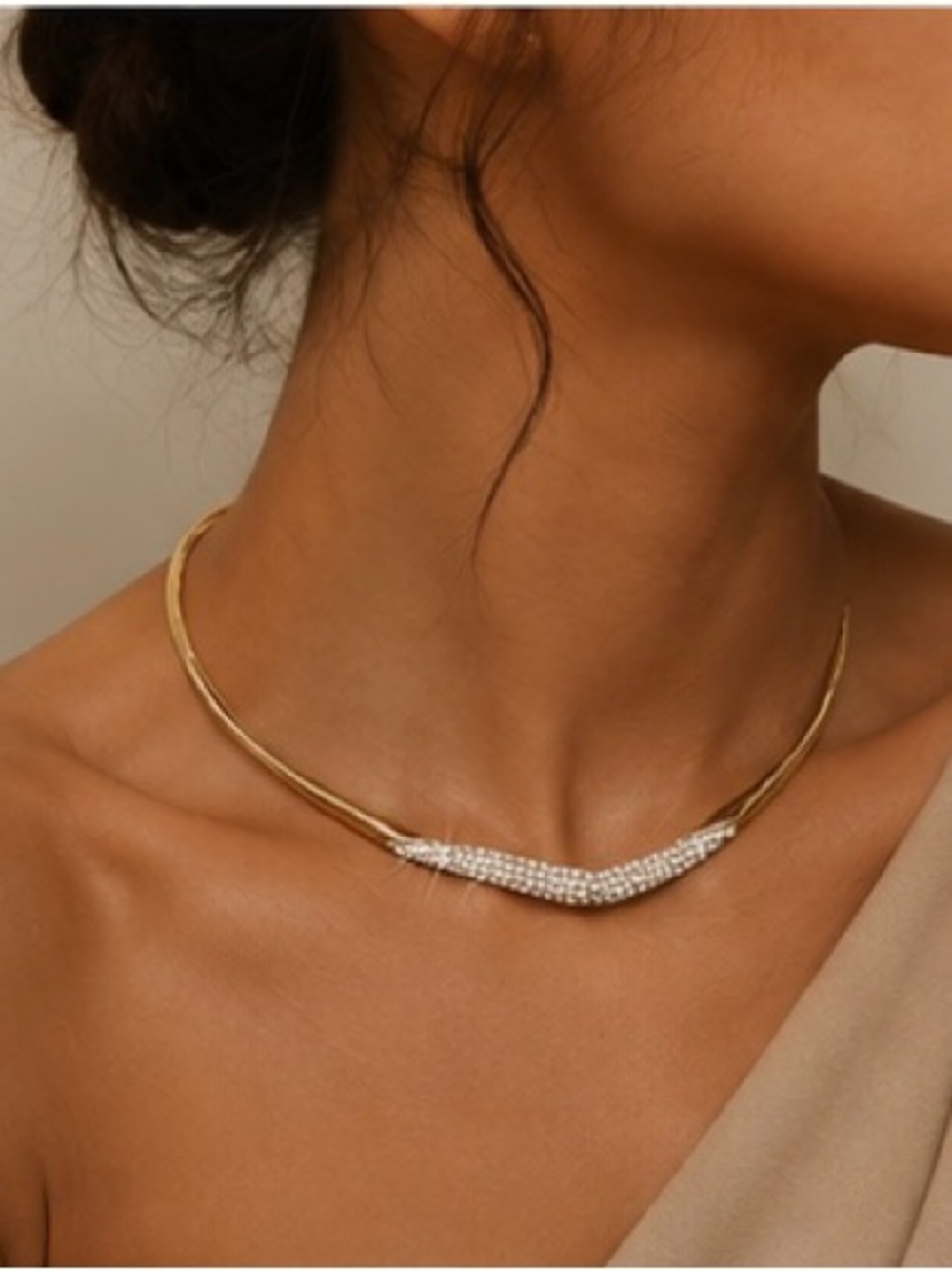 Gold Collar Necklace with White Pearl Accent